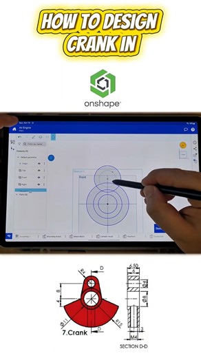 How to Design Crank in #onshape ? #cad #tablet #3dmodeling #crank #automobile #automotive #car
