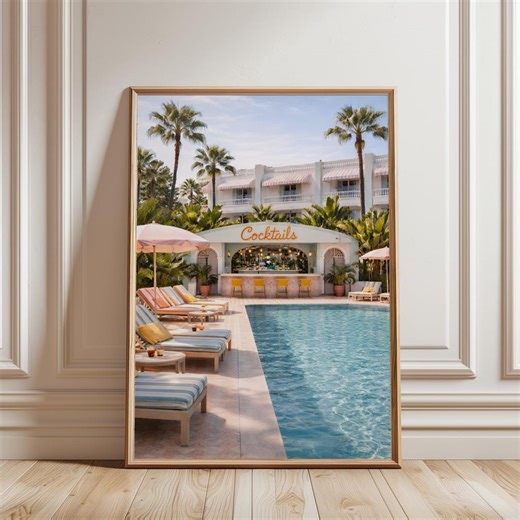 Palm Springs Pool Print, Luxury Resort Wall Art, Retro Mid Century Modern Decor, California Hotel Pool Digital Download Poster - Etsy