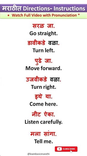 Direction and Instruction English Marathi Short Sentences | Daily Conversation | Vocabulary#shorts