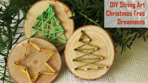 DIY string art Christmas tree ornaments