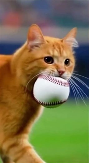 Cat Plays Fetch with the Human.A Cat Runs Into a Baseball Game. #shorts #funnycat #baseball #cat