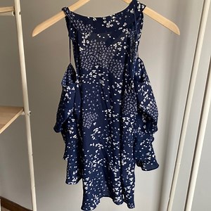Navy Blue and Floral Blouse with shoulder cutouts
