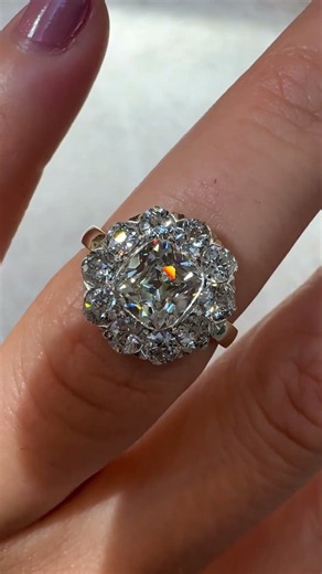 Antique Victorian 14K Yellow Gold Old Mine Diamond Halo Engagement Ring - GIA