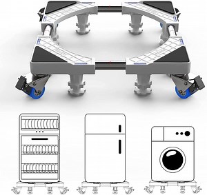 DEWEL Adjustable Washing Machine Base with 4 Roller Wheels & 4 Feet, Portable Washer and Drayer Stand Mini Refrigerator Stand, Multi-Functional Furniture Dolly Cart, Bear Load 1103Lbs