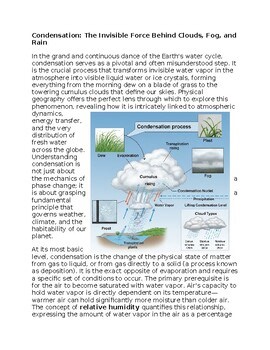 Condensation in Physical Geography Worksheet Sub-Plan - Classwork - Homework