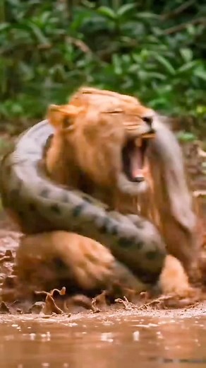 Powerwildanimal | Lion crying when python bite a neck 🥲 _ _ _ _ _ _ _ _ _ _ #lion #python #lionvspython #liombite #wildafrica #wildanimalshorts... | Instagram