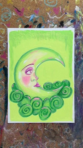 „Frühlings Mond“ Oil Pastel #oilpastel #celestial #whimsical #artprogress #satisfyingart
