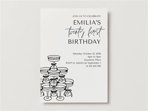 Champagne Birthday Party Invitation, Girls 21st Birthday Invitation, Elegant 21st Birthday Invite, Champagne Glass Party Invitation - Etsy