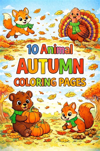 Autumn Animal Coloring Book – 10 Fall Animals for Kids (ages 4-6) (digital Download) - Etsy