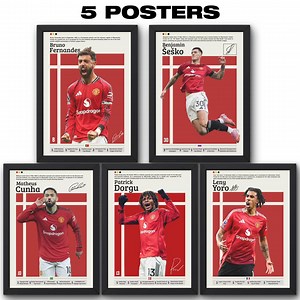 Manchester United Poster Bundle 5 Player Digital Print Bruno Fernandes Cunha Sesko Dorgu Yoro - Etsy