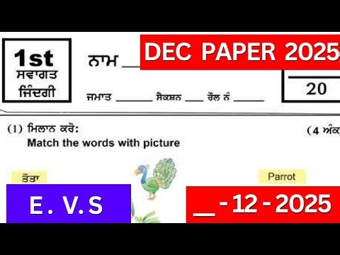 pseb class 1st evs december paper solution | class 1st evs december paper 2025 #pseb