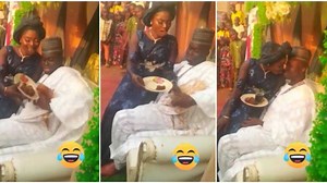 "Him ex dey around": Bride pours food on groom while trying to kiss him in video