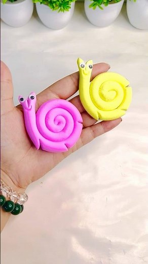 DIY :How to make snails 🐌 with clay (easy tricks)#shortvideo #shorts #craft #art #clayart