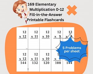 169 Multiplication Flashcards, Printable, Instant Download, Second Grade Elementary Math, Vertical Format - Etsy