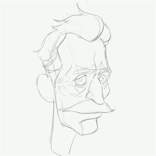 Stylized Head Sketch | Moustache Character Drawing