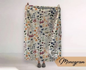 Monogram Quilted Blanket: Watercolor Floral Vintage Style (60” X 80”) - Etsy