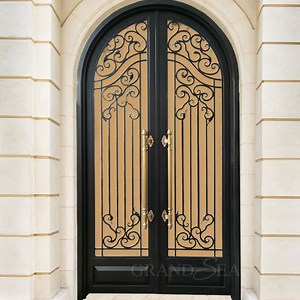 [Hot Item] Antique Style Latest Design Interior Entrance Double Grill Iron Doors Luxury Arch Wrought Iron Door