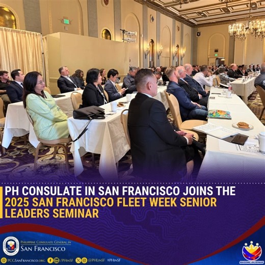 🇵🇭 🇺🇸 The Philippine Consulate General in San Francisco, represented by Deputy Consul General Maria Paz G. Cortes, Consul Rowena R. Pangilinan-Daquipil, and Consul Marc Theodore P. Benigno, joined the 2025 San Francisco Fleet Week Senior Leaders Seminar at the Marines’ Memorial Club. The Senior Leaders Seminar is Fleet Week’s premier forum convening top military and civilian leaders to discuss national security, defense readiness, and disaster response. This year’s discussions emphasized: ✅ 