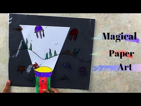 Dark magic paper with a secret flashlight with simple things.
