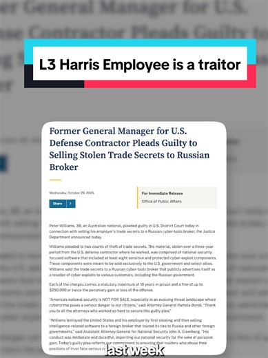 former L3Harris employee sold Zero day exploits to Russia