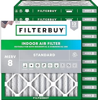 Filterbuy 25x25x2 Air Filter MERV 8 Essential Dust & Allergy Defense (12-Pack), Electrostatic Pleated HVAC AC Furnace Filters Replacement, Made in USA (Actual Size: 24.50 x 24.50 x 1.75)