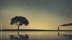 anime rainy vibes. seamless looping 4k time-lapse animation video background, ghilbi animation, rain ambience, seamless ambience, 4k raining ambience, ai generative raining video animation, ai rain