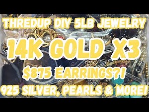 14K GOLD & 925 SILVER! Thredup DIY 5lb Jewelry Jar Unboxing! Mystery Jewelry Box #jewelryunboxing