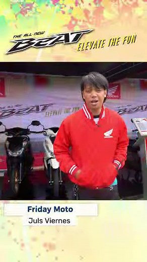 Friday Moto tried The All-New BeAT in Premium White variant at the Honda Safety Driving Center. He liked the upgraded LED Headlight and power outlet of the scooter. Also, he mentioned that it is an ideal motorcycle for beginners because of its power and lightweight. #BeAT #ElevateTheFun #HondaPH #OneDream | Honda Philippines, Inc.