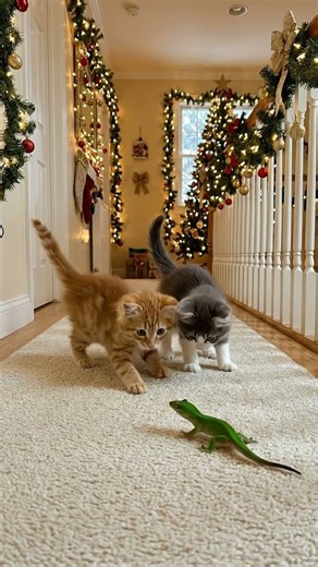 Kittens vs Lizard — Their Priceless Reaction! 😂🐱🦎 #cuteanimals #funnyanimals #pets