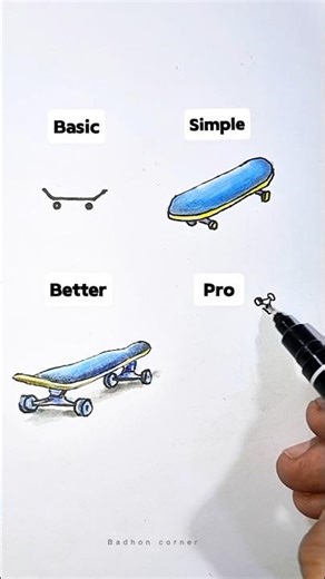 Basic to Pro Skateboard Drawing 🛹🔥 | Easy to Advanced Art Progression #art #drawing #shorts