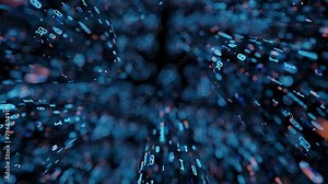 Seamless loop. Abstract wire cable with digital binary data transmitting. Depth of field effect. Inside AI concept. Technology, machine learning, big data, virtualization. Tech Product background