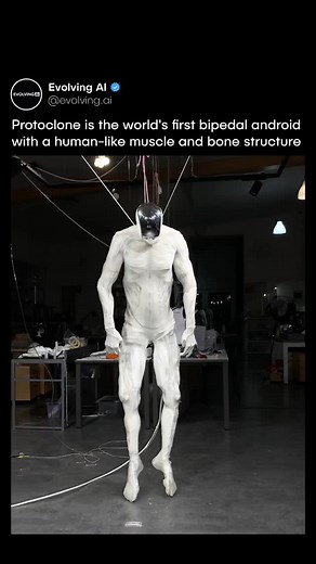Evolving AI on Instagram: "Clone just unveiled their musculoskeletal android The Protoclone is a faceless, anatomically accurate synthetic human with over 200 degrees of freedom, over 1,000 Myofibers, and 500 sensors. Scary? Yes. Impressive? Also. What are your thoughts on this? 🤔💬 (🎥: @clonerobotics) — ➡️ That's it! If you want to keep up with all the AI news, useful tips, and important developments, join 50k+ subscribers reading our free newsletter"