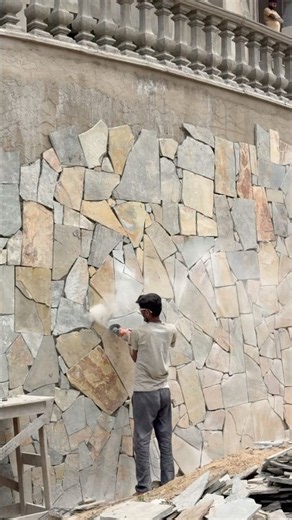 How to make stone wall elevation Design #shortsfeed #howto #granite #stoneinstallation #pilestone