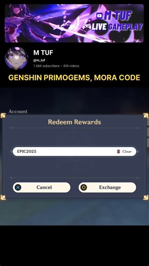 4 Primogem, Mora Codes Genshin Impact M TUF #1millionviews #genshincodes #freecodes