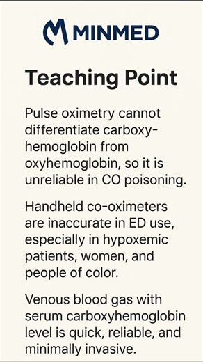 CO poisoning 🚨 Normal pulse ox? Don’t trust it ❌ Check carboxyHb 🧪