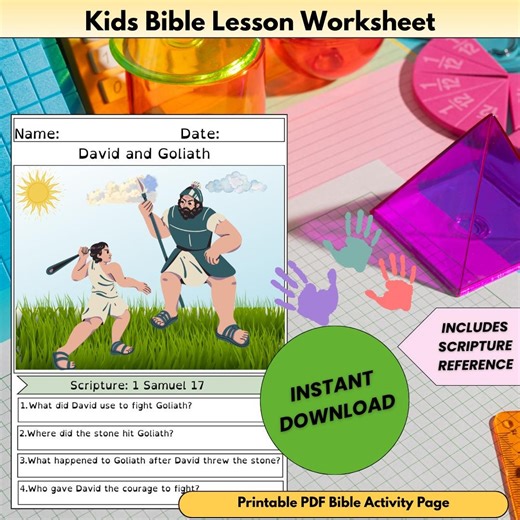 David and Goliath PDF Printable, Bible Story Worksheet for Kids, Sunday School Activity, Christian Homeschool Craft - Etsy