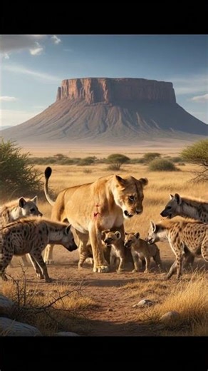 AI Lioness Fiercely Defends Cubs Against Hyena Horde!