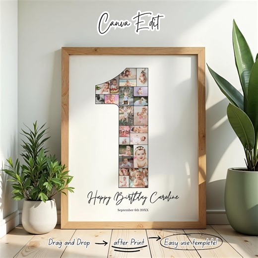 First Birthday Collage, Editable 1st Birthday Photo Collage.birthday Photo Milestone Sign. Easy Drag & Drop. Printable • Instant Download. - Etsy Australia
