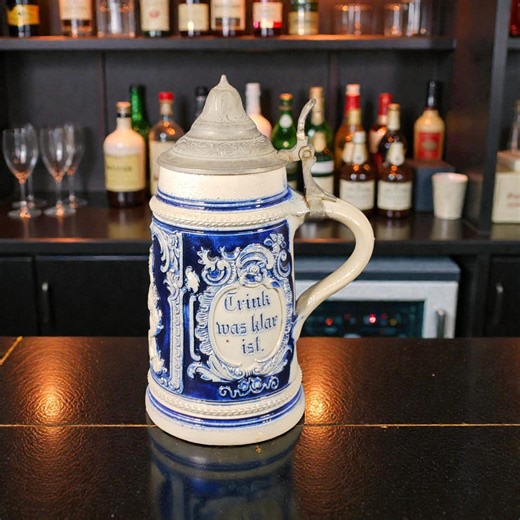 Vintage German Hand-painted Beer Stein – Pewter Lid – Raised Relief Scene - Etsy