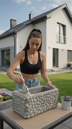 DIY Cement Planter from a Plastic Crate & Pebbles | Amazing Garden Makeover 🌿