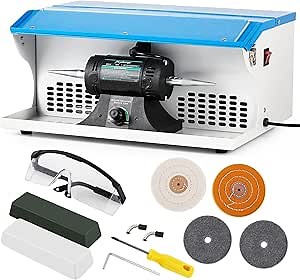 Jewelry Polisher, Bench Buffer Polisher, Adjustable Variable Speed Polishing & Buffing Machine, with 2 Cotton Wheels and 2 Abrasive Fiber Wheels for Jewelry, Wood, Silver, Metal, Jade 110V
