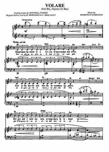 NEL BLU DIPINTO DI BLU (Volare) Domenico Modugno Piano Sheet music | Easy Sheet Music