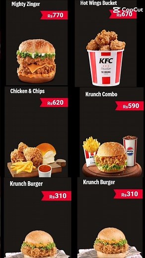 KFC Best Menu & Price l KFC Deals l KFC Chicken l KFC Krunch and Zinger Burger l #shorts