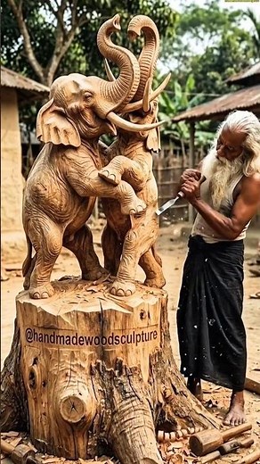 Two Giant Elephants Wood Art 🐘🪵 Amazing Wildlife Sculpture #woodworking #woodscraft #elephant #ai