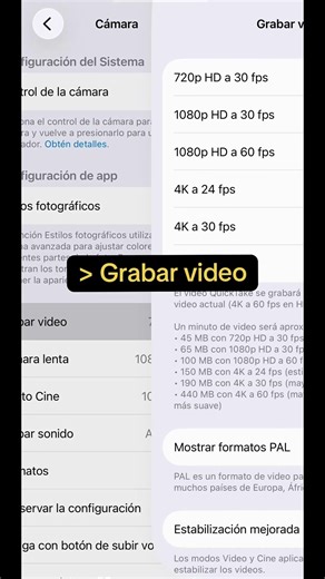 Cómo grabar en 4k📱 #iphone #apple #4k #camara #iphonehack