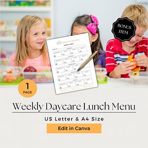Home Daycare Weekly Menu, Daycare Meal Plan, Weekly Daycare Lunch Menu, Daycare Food Menu Template, CCB103-1 - Etsy
