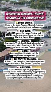 Borderline Bizarre: 6 Hidden Oddities of the American Map 📍 🗺️🇺🇸 America’s borders aren't as simple as they look! Here are 6 quirky facts about the U.S. that will change how you look at the map: 🌽 South Dakota: A palace built of corn. ⏰ Time Zones: The two states that refuse to change their clocks. 🏔️ Montana: One peak, three oceans. 💰 Alaska: A 2-cent-per-acre bargain. 📜 Franklin: The "lost" 14th state. 🇨🇦 Minnesota: The U.S. "island" inside Canada. #QuickFacts #TravelTrivia #Geograph