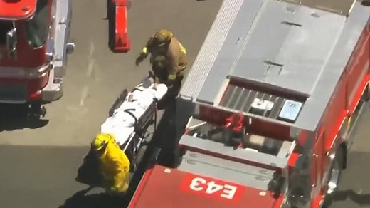 Aerial footage captures the moment Anne Heche is loaded into an ambulance