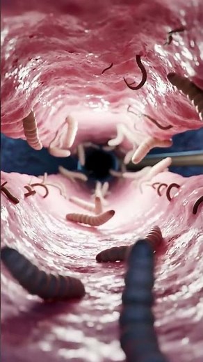 Colonoscopic View of Ascaris Worms Moving Inside Intestine