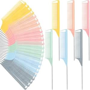 Patelai 30 Pcs Rat Tail Combs Bulk Steel Pin Rat Tail Carbon Fiber Heat Resistant Teasing Combs Fine Tooth Pintail Braiding Hair Tools for Stylists Salon Sectioning Detangling(Macaron Color)